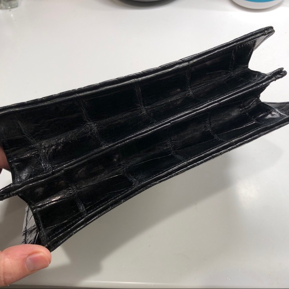 Chic clutch vintage croc embossed dual-sided gold clasps 9”x7” - Picture 10 of 11